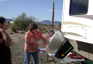 RVer Joyce Caudell, boondocking, solar oven baked corn bread