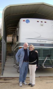 Diana and Jim Garot’s motor home’s cover protects against intense desert rays