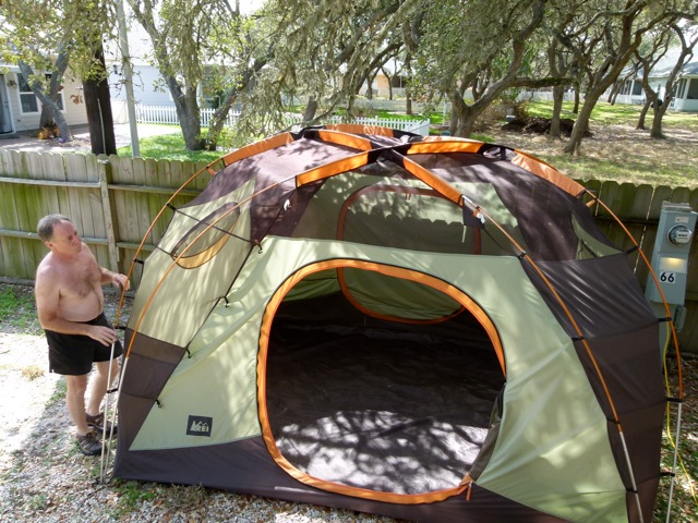 Folding the tent, loading the RV and readying to leave the Coastal Bend, heading north