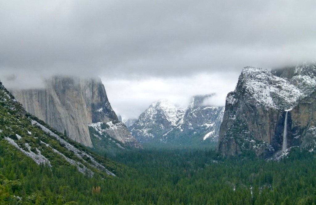 Snow in Yosemite National Park, folks still camping