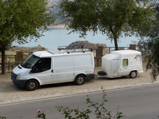 Tiny fiberglass travel trailer spotted in Spain