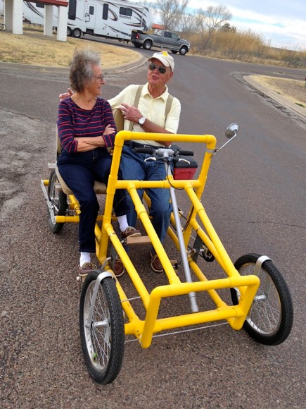 Cycle built for two (RVers) – spotted at Balmorhea State Park in windy west Texas